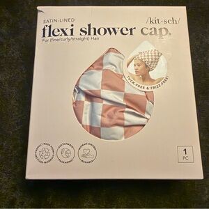 Kitsch Satin-Lined Flexi Shower Cap - Pink and White Checkered